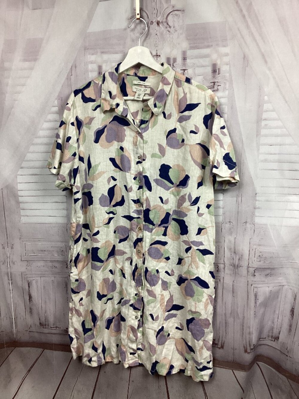 Rachael Zoe Linen button down shirt dress short sleeve XL